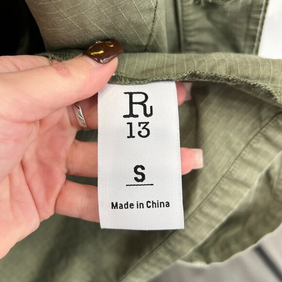 $525 R13 Olive Green Vintage Wash Military Shrunken Army Cotton Jacket sz Small - Picture 9 of 11